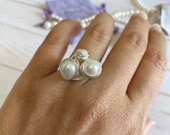 Silver Wire Pearl Ring, silver wire ring, pearl ring, wire wrapped ring, silver ring, rings for women, special gifts for her, brides jewel