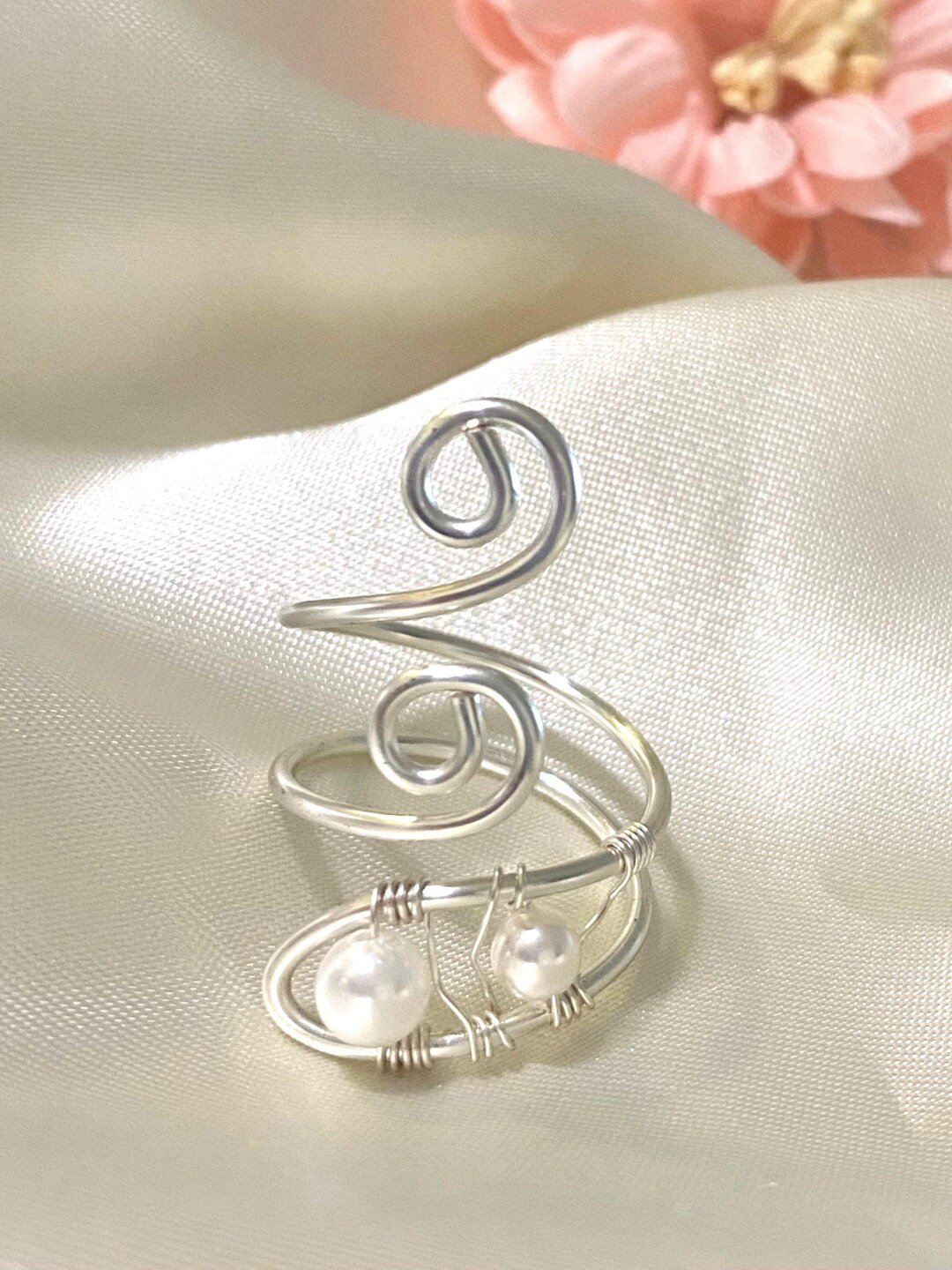 Wire Wrapped Silver Ring, Wire Wrapped Ring, Pearl Silver Ring, Gift ...