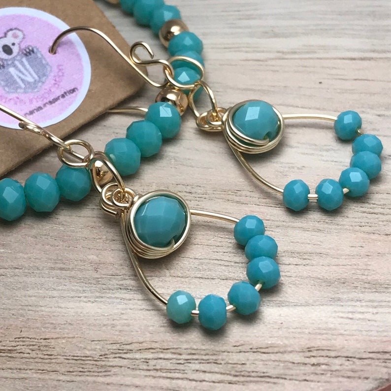boho chic Beaded Turquoise Earrings bridesmaid jewelry gold plated wire wrapped earrings wire wrapped dangles statement earrings