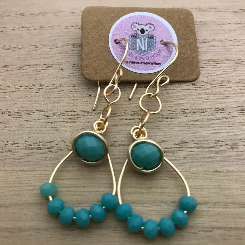 boho chic Beaded Turquoise Earrings bridesmaid jewelry gold plated wire wrapped earrings wire wrapped dangles statement earrings