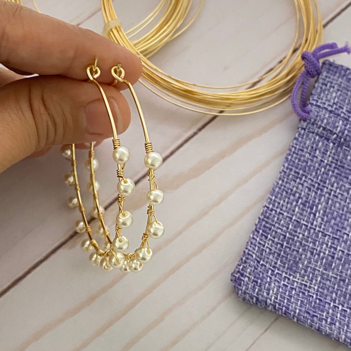 Wired Pearl Hoop Earrings main image 1