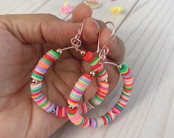 Polymer Clay Beads Hoops, Heishi Beads Hoops, Acrylic Beads Hoop