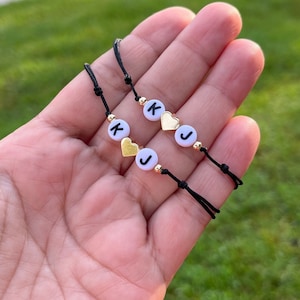 Customized Initial Bracelet, matching couple bracelet, friendship bracelets, tiny heart string bracelet, customized bracelets, string bracel