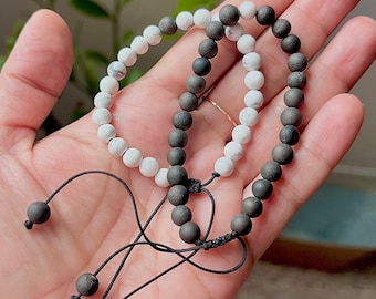 Onyx & Howlite Beaded Couple Bracelet: Long Distance Jewelry