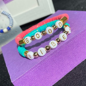 Custom Heishi Beads Bracelet, gift for girls, polymer beaded bracelet, stacking beaded bracelets, personalized heishi bracelet,