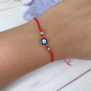 Evil Eye Charm Bracelet, red string protection bracelet, red string bracelet, good luck bracelet, string bracelet, gift for her image 1