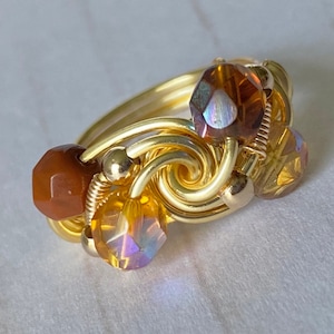 Gold Wire Wrapped Ring, gold wire ring, Autumn colors ring, wire wrapped ring, gold ring, rings for women, special gift for her