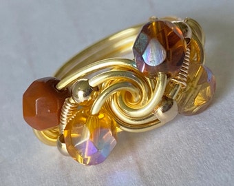 Gold Wire Wrapped Ring, gouden draad ring, Herfst kleuren ring, draad verpakt ring, gouden ring, ringen voor vrouwen, speciaal cadeau voor haar