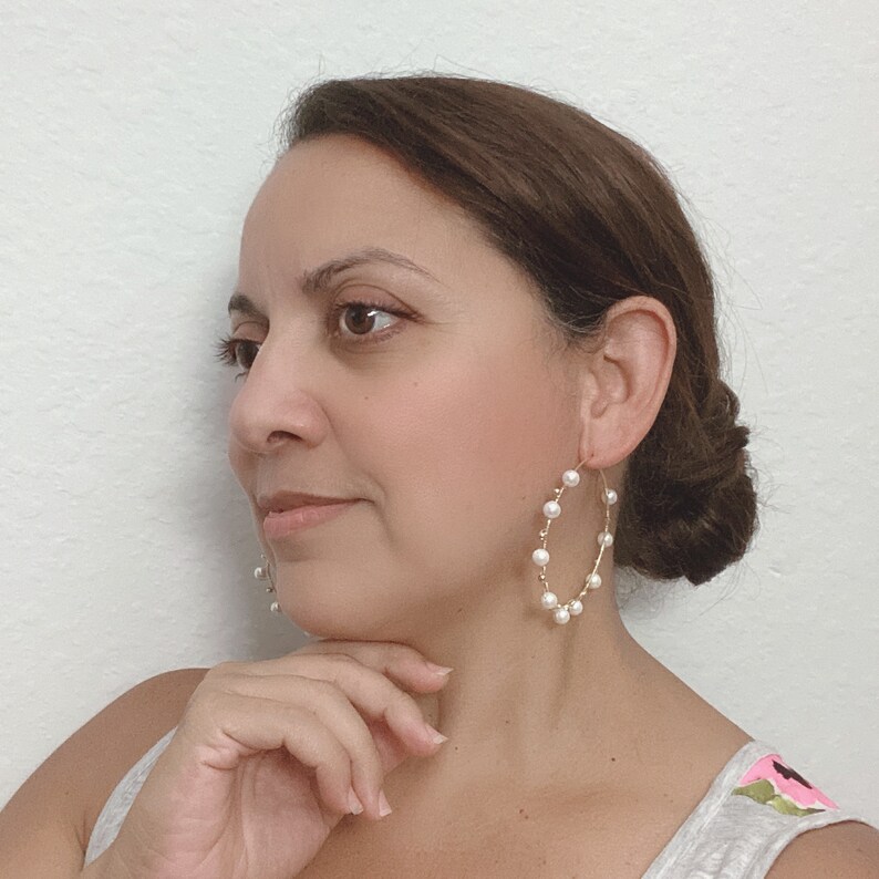 Pearl Hoop Earrings Wire Wrapped Hoops Pearl Beads Hoop Etsy