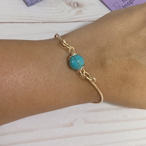 Turquoise Bangle Bracelet, gold plated wire bracelet, turquoise bracelet, gift for mom