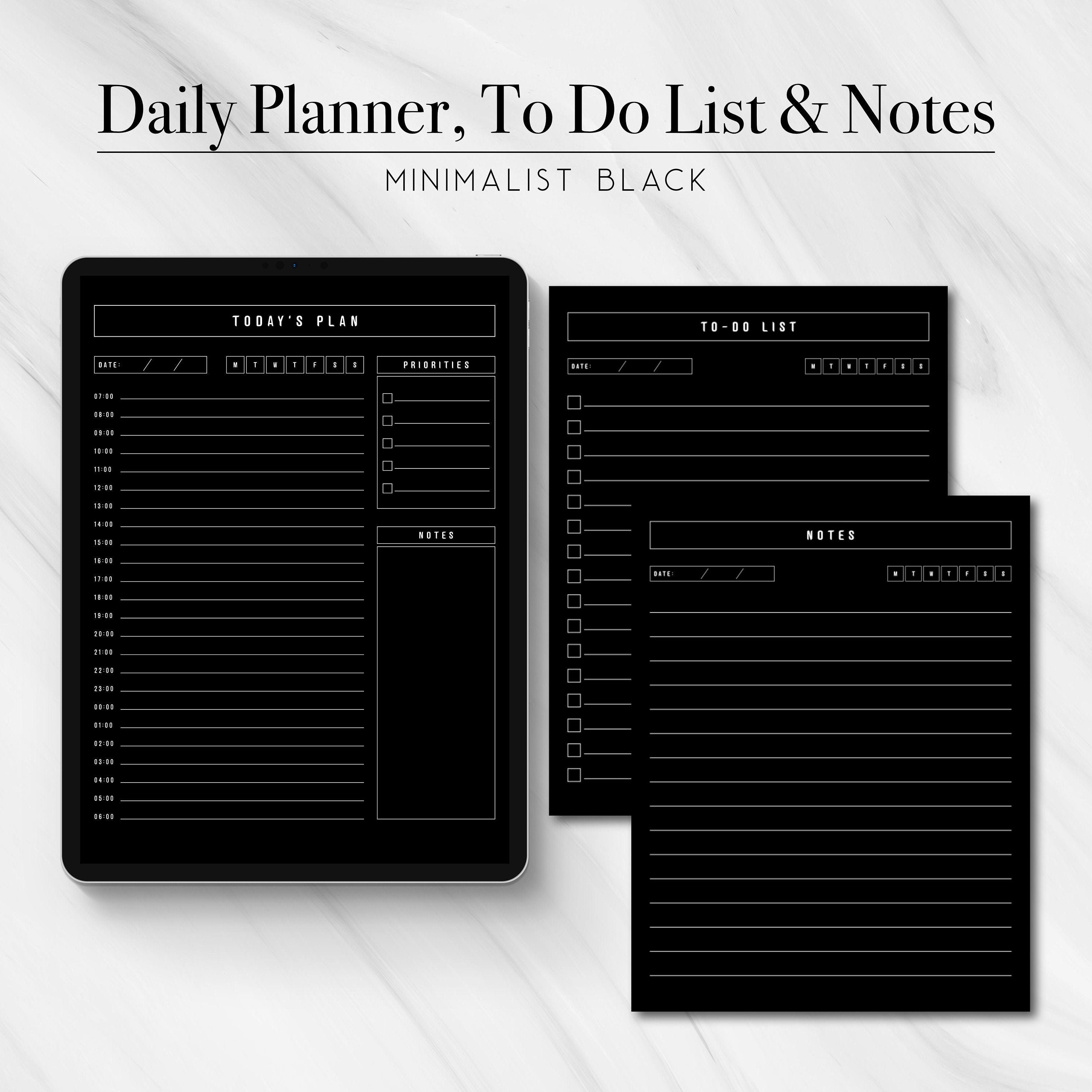 Minimalist Black Digital Set: Daily Digital Planner, To Do List, Note…