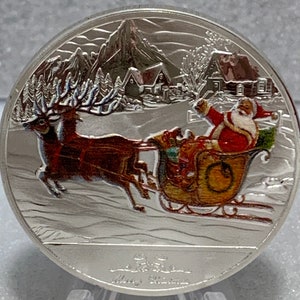Santa's Sleigh Silver Plated Christmas Coin (40mm)