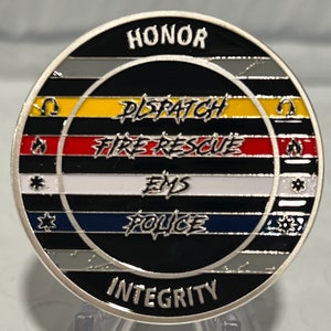 Dispatch, Fire Rescue, EMT, EMS and Police First Responder Challenge Coin Silver Trimmed