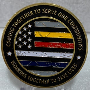 Dispatch, Fire Rescue, EMT, EMS and Police First Responder Challenge Coin Gold Trimmed