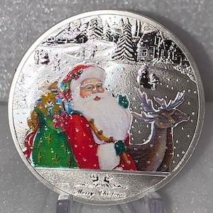 Merry Christmas and Santa Claus Delivering Presents Coin With Reindeer with Silver Plated