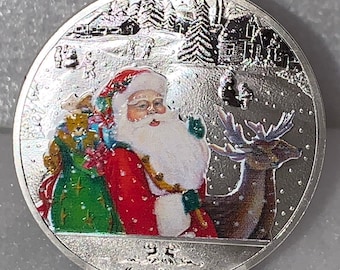 10 Pieces of Merry Christmas and Santa Claus Delivering Presents Coin With Reindeer