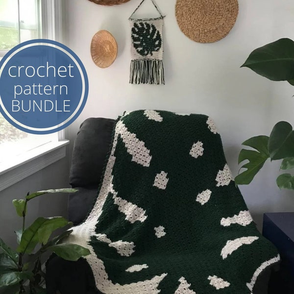 Monstera Leaf Crochet BUNDLE. Tapestry and Blanket Patterns: Monstera Leaf C2C Afghan. Plant Leaf Corner to Corner c2c Wall hanging