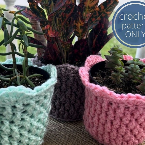 PDF Plant Pot Cover Crochet Pattern using the cozy Alpine Stitch. Boho Crochet Basket for Plant Lover Gift