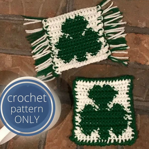 PDF Shamrock Crochet Coaster PATTERN. Lucky Crochet Mug Rug, Irish Coaster Crochet Pattern. Green Crochet Home Decor