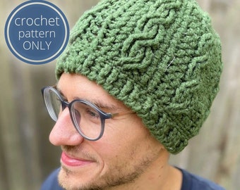 PDF Cabled Beanie Crochet Pattern. Crochet this Hat Using Worsted Yarn for your Man! Mens crochet pattern for boyfriend, son, husband gift