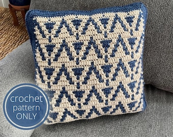 PDF Overlay Mosaic Crochet Pillow Pattern: Peaks & Pillars design.  Includes Video Tutorials for Cushion cover crochet pattern