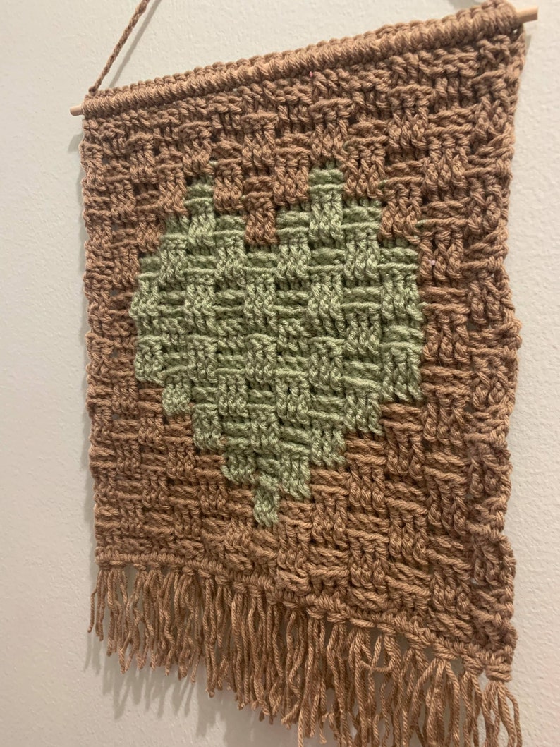 Crochet Pattern: Heart in a Basket Wall Hanging Handmade Crochet Knit Tapestry image 7