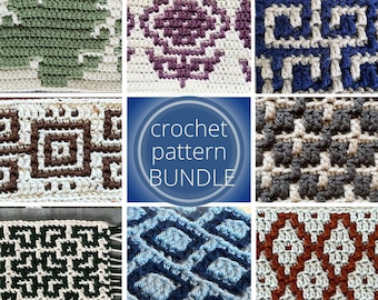 PDF 11 Mosaic Crochet PatternS BUNDLE with charts. A set of Beginner crochet pattern for crocheters. Best Seller Digital Download ONLY