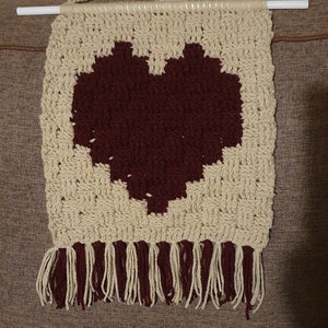 Crochet Pattern: Heart in a Basket Wall Hanging Handmade Crochet Knit Tapestry image 8