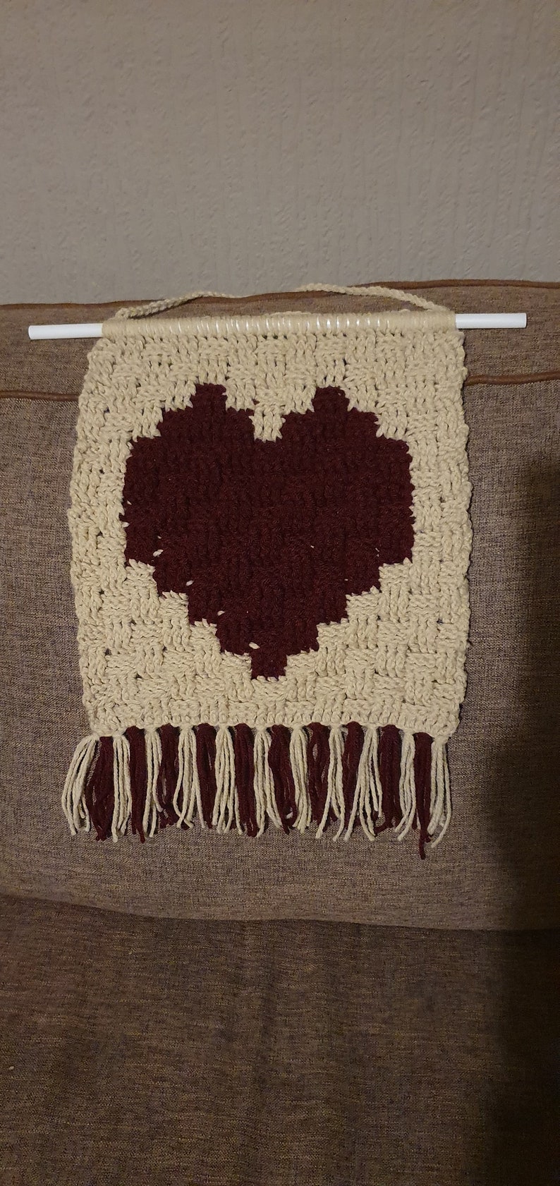 Crochet Pattern: Heart in a Basket Wall Hanging Handmade Crochet Knit Tapestry image 8