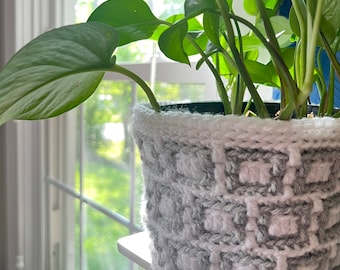 Plant Pot Cover Crochet Pattern | Overlay Mosaic | Square| Worsted Weight | Plant Cozy