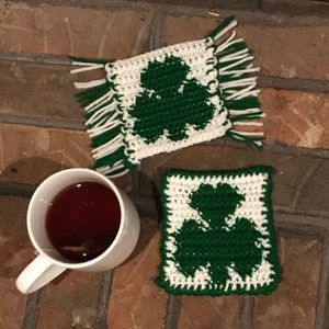 Shamrock gehaakt onderzetterpatroon, gehaakt mokkleed, gehaakt onderzetterpatroon, mokkleedpatroon, gehaakt interieur