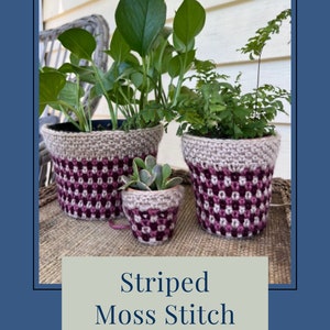 PDF Plant Pot Cover Crochet Pattern using Striped Moss Stitch Crochet. Easy Indoor plant pot cozy pattern that's beginner-friendly image 10