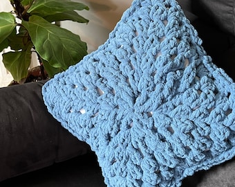 Cabled Granny Crochet Pillow Pattern | Video Tutorial | Digital download | Blanket Yarn