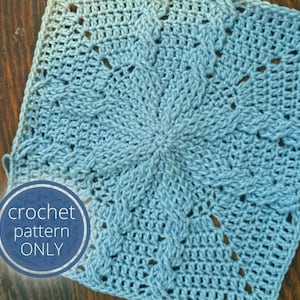 PDF Crochet Blanket Square Pattern: Floral Vines Crochet Square. Vintage Look Lacy Flower Design. Cable stitch one color textured Afghan