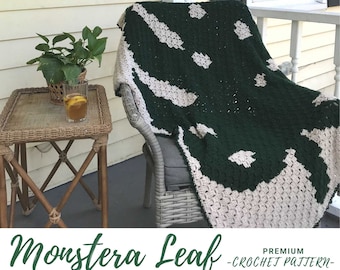 Virkmönster: Monsterablad C2C Afghan | Växtfilt från hörn till hörn