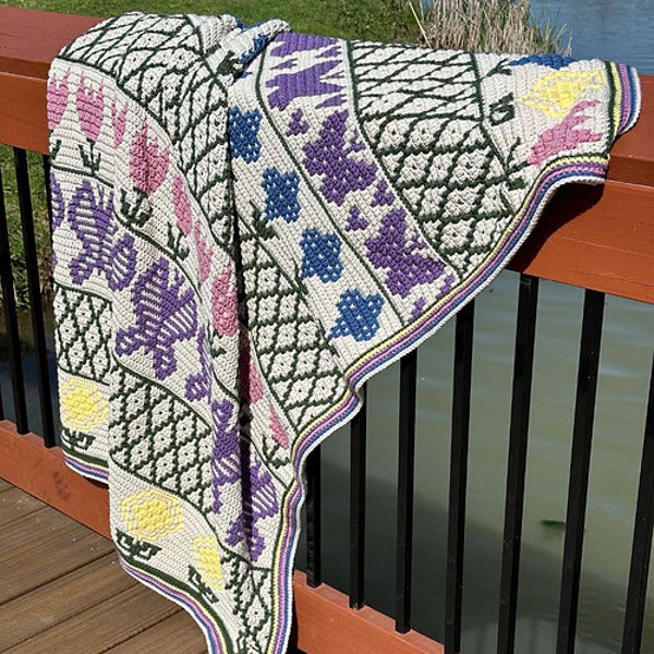 Mosaic Flower Garden Blanket Crochet Pattern, Aran Throw for Advanced Beginners, Pattern PDF