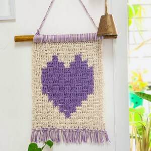 Crochet Pattern: Heart in a Basket Wall Hanging Handmade Crochet Knit Tapestry image 3