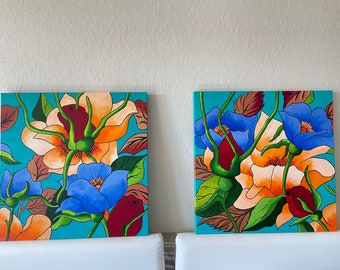 Originales Acrylgemälde auf Leinwand, 2er-Set