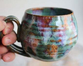 Unique Ceramic Art Mug -  Green Garden Colors Hand Painted mug, Unique Artwork - Gift for Coffee Lovers