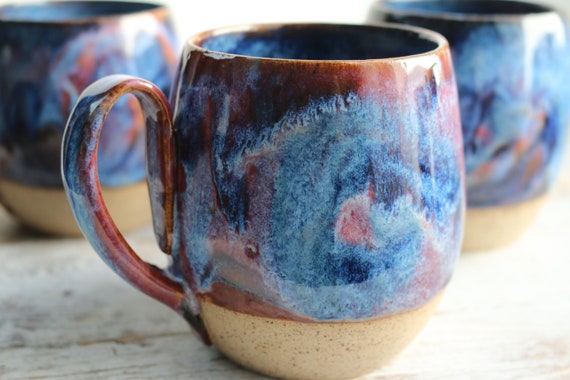 Coffee or tea space purple  mug handmade  . Ceramic  mug large . Tea mug. wabi sabi style. For coffee lovers.