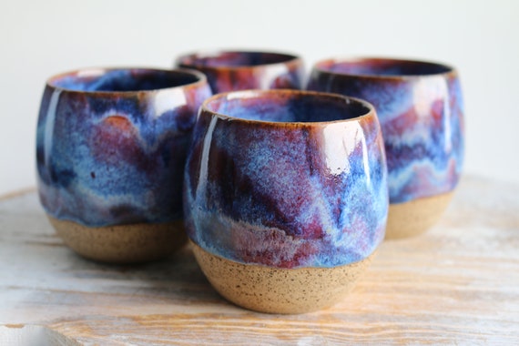 Set of 2 Purple Space-themed Unique Handmade Art Ceramic Mug - Functional Pottery Artwork Gift for Coffee Lovers