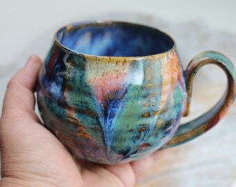 Vibrant Green Colors Unique Handmade ART Ceramic Mug - Functional Pottery Artwork Gift for Coffee Lovers