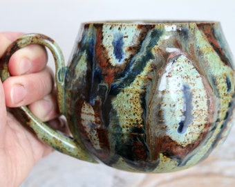 Green Walnut Colors Unique Handmade ART Ceramic Mug - Functional Pottery Artwork Gift for Coffee Lovers