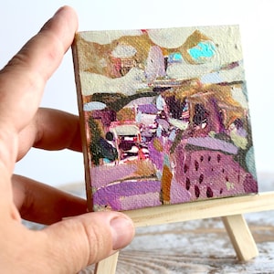Miniature Abstract Painting on Canvas - Vibrant Mixed Media Artwork with Earthy Tones - 3x3 Inch Original Art for Home Decor