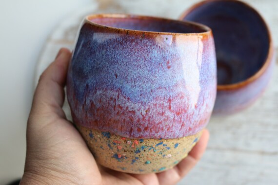 Purple unique handmade  pottery mug no handle . Coffe mug. Unique design mug by Kiparuk ART