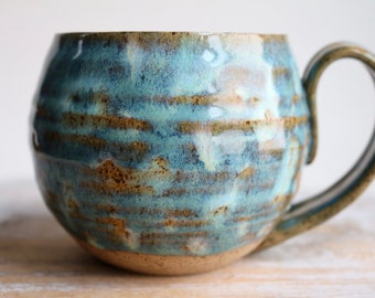 Unique Turquoise Glow Art Ceramic Mug - Functional Pottery Artwork Mug for Coffee Lovers