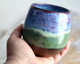 Purple and Green Unique Handmade Art Ceramic Mug - Functional Pottery Artwork Gift for Coffee Lovers