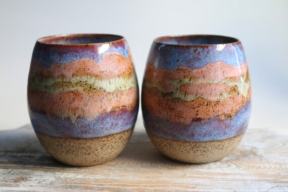 Large Handmade Ceramic Coffee Mug, Sunset Artwork Functional Pottery Mug