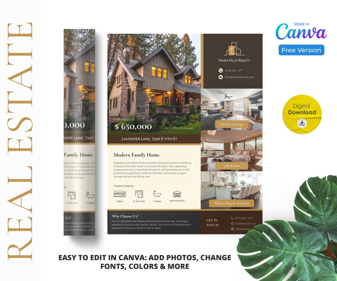 Real Estate Flyer for Canva Free | Real Estate Editable Template ...