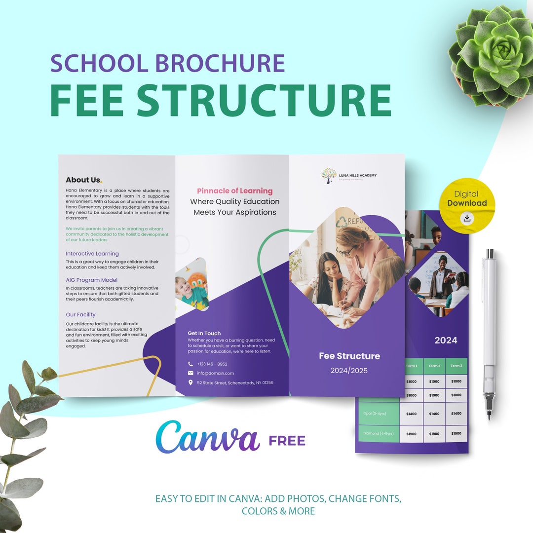 Editable Fee Structure Trifold Brochure Template | School Editable ...